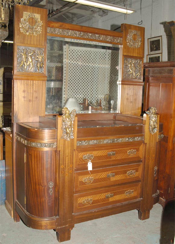 Mahogany Sideboard With Bronze Mounts and Marble Top